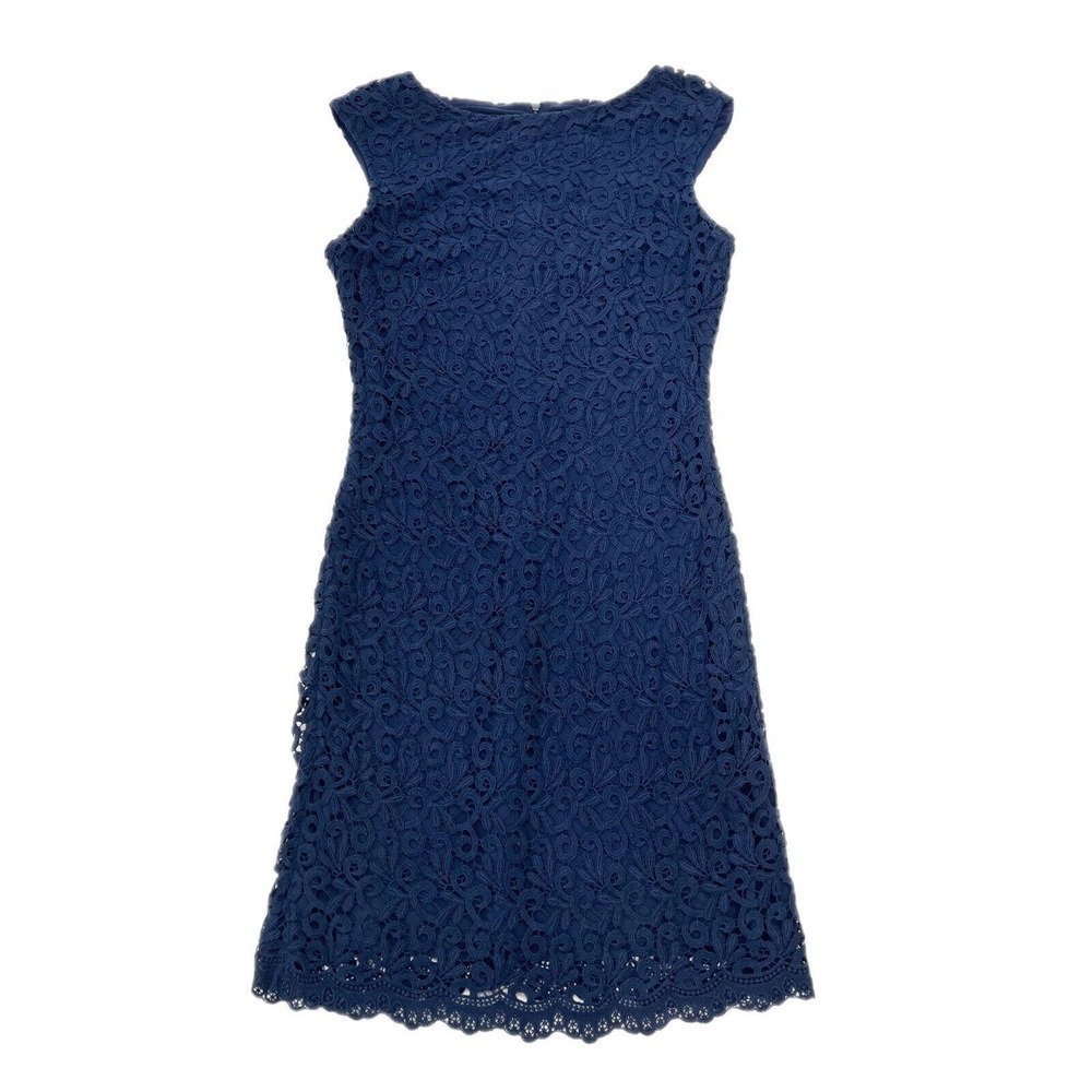 Lauren Ralph Lauren All Lace Dress Size 10 Navy Blue Sleeveless Stretch Lined
